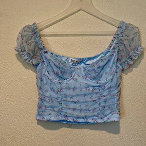 TIC TOC‎ Blue Floral Coquette Corset Fairy Top Size Medium